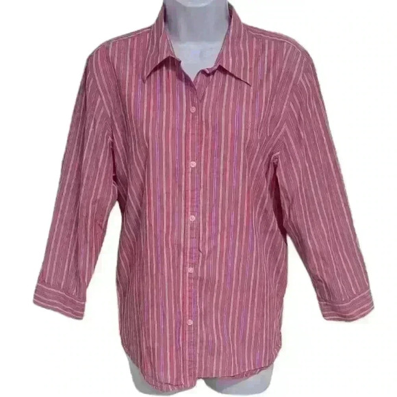 Women's Chaps Ralph Lauren Pink Long Sleeved Striped Button Down Shirt Size XL - Picture 1 of 9